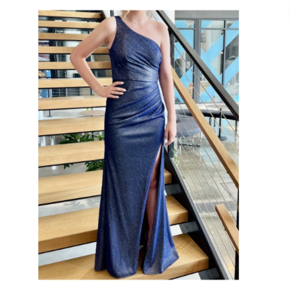 One Shoulder Glitter/Metallic Evening Prom Dress
